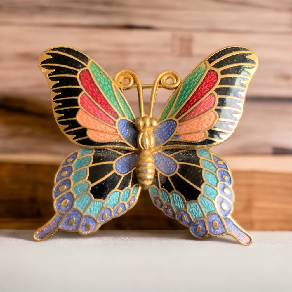 Vintage Cloisonné butterfly brooch